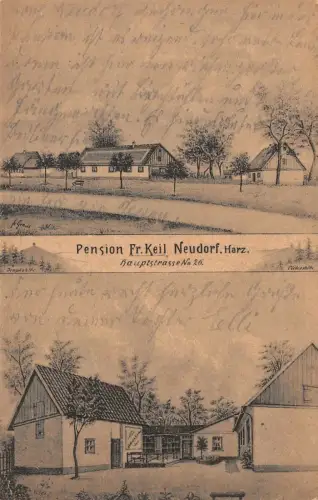 Pension Fr. Keil Neudorf Harz Hauptstrasse No. 26 Postkarte AK 1919
