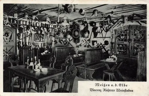 Innenansicht Vincenz Richters Weinstuben Meißen Sachsen Postkarte AK