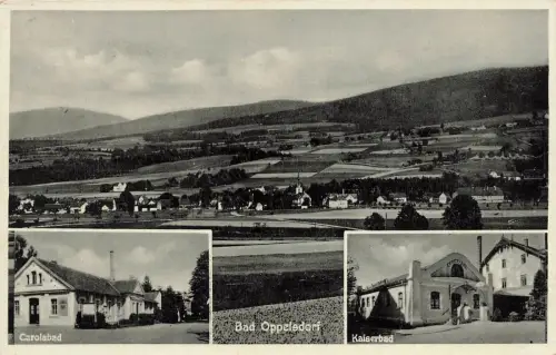 Carolabad u. Kaiserbad Sommerfrische Bad Oppelsdorf Schlesien Postkarte AK 1936