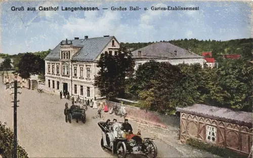 Ball- und Garten Etablissement Gasthof Langenhessen Sachsen Postkarte AK 1918