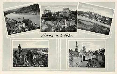 Marienkirche und Marktplatz Pirna an der Elbe Sachsen Postkarte AK 1938