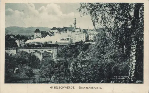 Eisenbahnbrücke mit Lok Habelschwerdt Schlesien Postkarte AK 1924