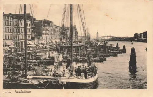 Ansicht Fischbollwerk in Stettin Pommern Postkarte AK 1943