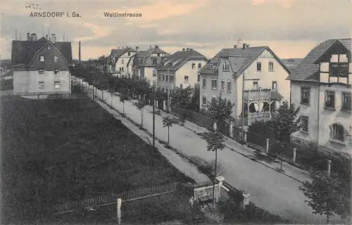 Straßenansicht Wettinstraße in Arnsdorf Sachsen Postkarte AK 1911