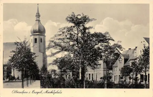 Marktplatz mit Kirche in Olbernhau Erzgebirge Sachsen Postkarte AK