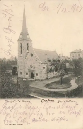 Evangelische Kirche in Grottau Böhmen Postkarte AK 1907