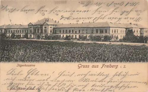 Jägerkaserne Gruss aus Freiberg i. S. Postkarte AK 1908