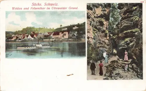 Wehlen u. Felsenthor im Uttewalder Grund Sächsische Schweiz Sachsen Postkarte AK