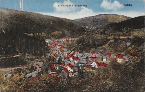 Blick vom Liesenberg auf Ruhla Thüringen Postkarte AK
