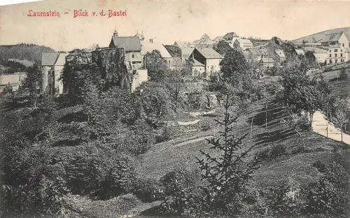 Blick von der Bastei auf Lauenstein Erzgebirge Sachsen Postkarte AK 1912
