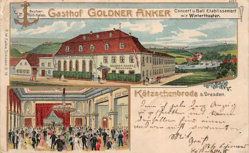 Gasthof Goldner Anker Kötzschenbroda bei Dresden Sachsen Litho Postkarte AK 1906
