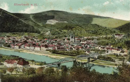 Stadtansicht mit Brücke Eberbach am Neckar Baden-Württemberg Postkarte AK 1911