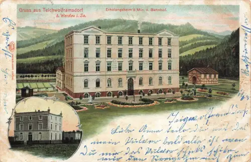 Gruss aus Teichwolframsdorf Erholungsheim bei Werdau Sachsen Postkarte AK 1905