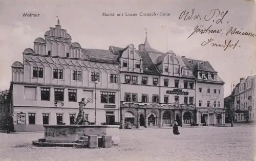 Markt mit Lucas Cranach-Haus in Weimar Thüringen Postkarte AK 1910