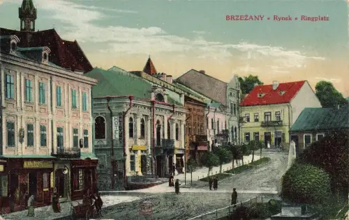 Ringplatz mit Hotel - Rynek in Brzezany Bereschany Ukraine Postkarte AK 1917
