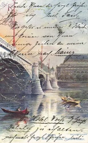 Neue Brücke und Böhmisches Nationaltheater Prag Böhmen Postkarte AK 1904