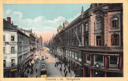 AK Chemnitz Sachsen Königstrasse Strassenbahn Postkarte 1913