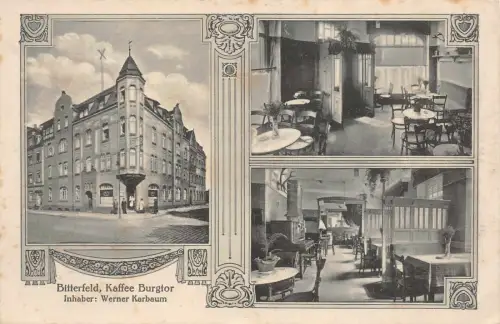 Bitterfeld Kaffee Burgtor Inhaber: Werner Karbaum Postkarte AK