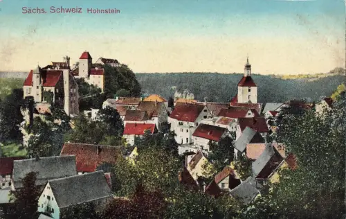 Blick auf Burg und Hohnstein Sächsische Schweiz Sachsen Postkarte AK 1916