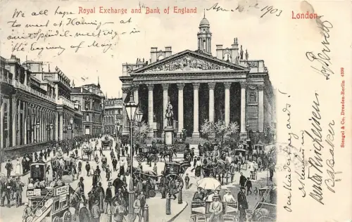 London Royal Exchange and Bank of England Postkarte AK 1903