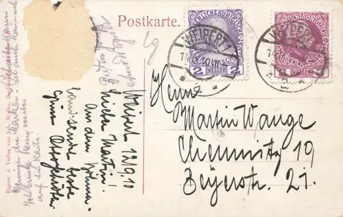 Rathaus, Denkmal und Karlsbaderstrasse in Weipert Böhmen Postkarte AK 1910