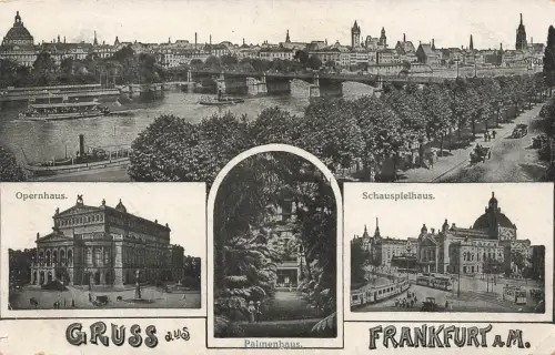 Gruss aus Frankfurt am Main mit Schauspielhaus und Opernhaus Hessen AK 1921