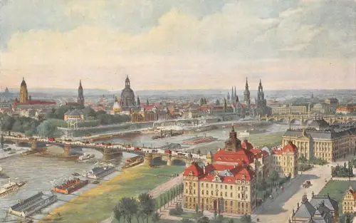 Zeppelin-Ansicht der Ministerien und der Altstadt Dresden AK