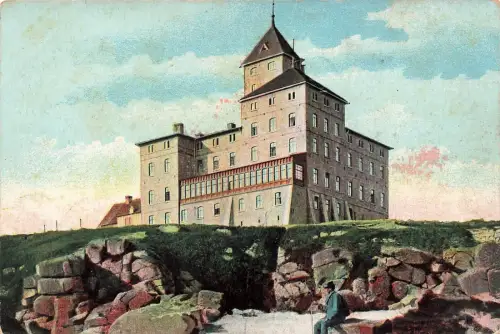 Blick auf das Schneegrubenbaude im Riesengebire Schlesien Postkarte AK