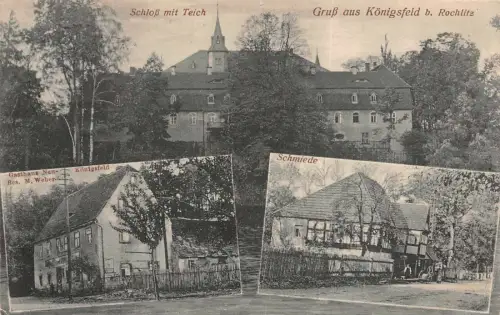 Gruß aus Königsfeld b. Rochlitz Schloß mit Teich Schmiede AK