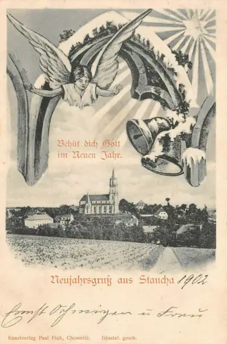 Staucha Meißen Neujahrsgruß Postkarte 1902