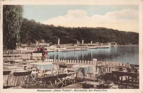 Restaurant "Vater Fielltz", Grünheide am Peetz-See Postkarte AK 1929