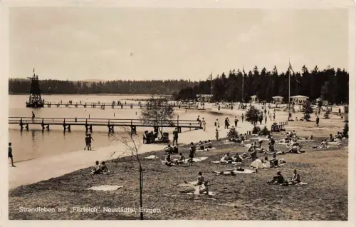 Strandleben am "Filzteich" Neustädtel Erzgebirge Postkarte 1935