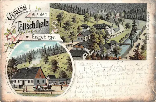 Gruss aus Töltschthale Görkau im Erzgebirge Litho Postkarte 1900