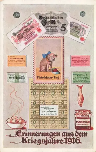 Essenskarten Erinnerungen aus dem Kriegsjahr 1916 Patriotika Postkarte AK