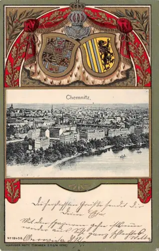 Chemnitz Wappen Ansicht Postkarte geprägt 1903