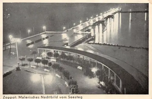 Zoppot Malerisches Nachtbild vom Seesteg Postkarte AK 1936