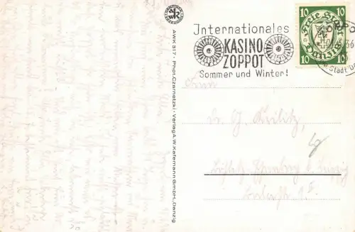 Zoppot Malerisches Nachtbild vom Seesteg Postkarte AK 1936