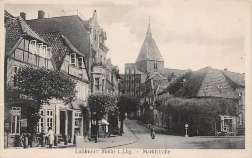 Marktstraße und Kirche Mölln in Lauenburg Schleswig-Holstein Postkarte AK 1932