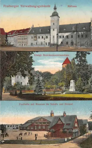 Freiberger Verwaltungsgebäude Rathaus Festhalle Museum Feldpostkarte AK 1915