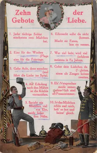 Zehn Gebote der Liebe mit Österreichische Soldaten Patriotika Postkarte AK 1916