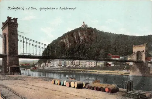Bodenbach a. d. Elbe Kettenbrücke u. Schäferwand AK 1908
