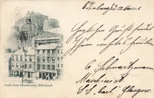 Castle from Grassmarket in Edinburgh Schottland Postkarte AK 1901