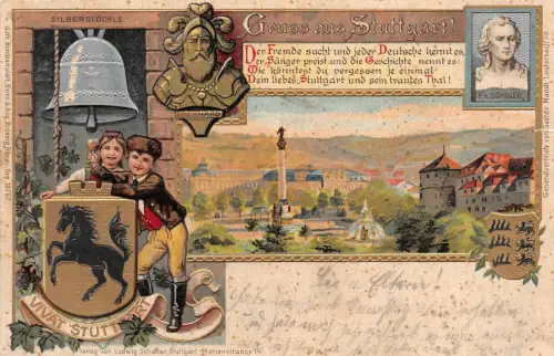 Gruss aus Stuttgart Vivat Silberglöckle Baden-Württemberg Postkarte 1905