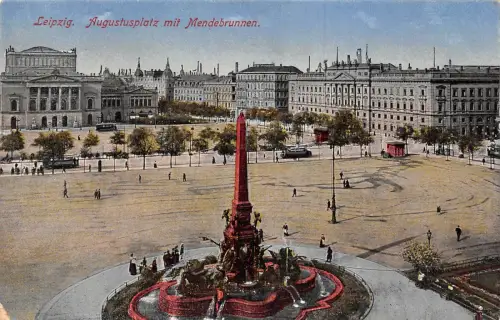 Leipzig Augustusplatz mit Mendebrunnen AK 1918
