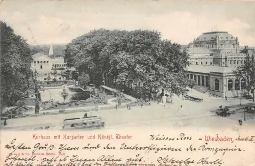 Wiesbaden Kurhaus mit Kurgarten und Königl. Theater AK 1901