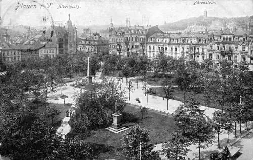 Plauen i. V. Albertsplatz Bärenstein Postkarte 1913