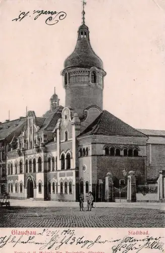 Stadtbad in Glauchau Sachsen Relief Postkarte AK 1903