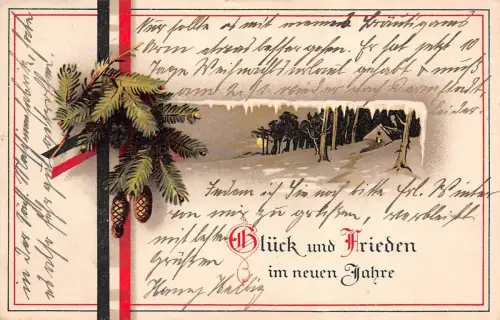 Glück und Frieden im neuen Jahre Patriotika Postkarte AK 1915