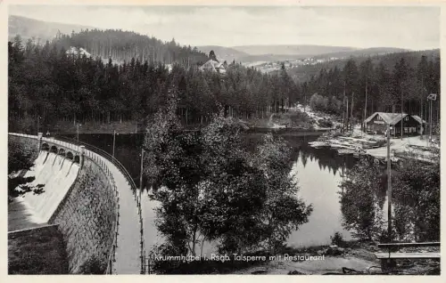 Krummhübel i. Rsgb. Talsperre mit Restaurant Postkarte AK