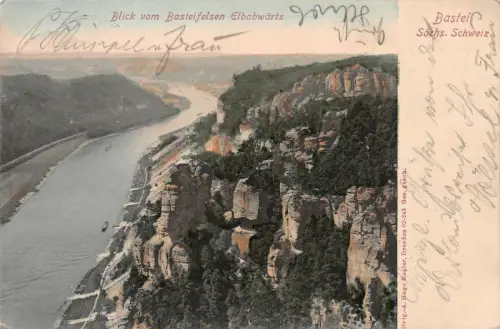 Bastei Sächs. Schweiz Blick vom Basteifelsen Elbabwärts Postkarte AK 1905